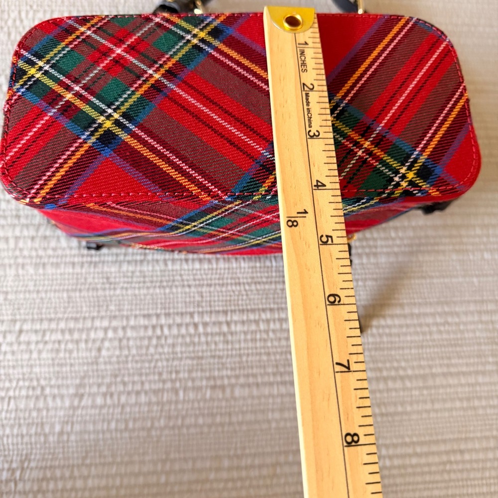 Dooney & Bourke Red Tartan Plaid Crossbody Bag Black Leather Trim Braided Strap - Picture 7 of 11